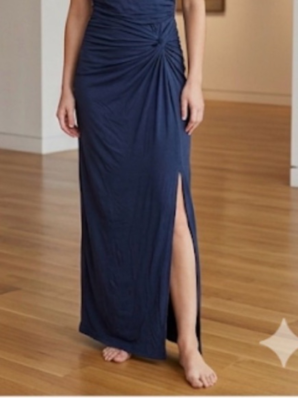 Joe B Navy Ruched Side Knot Maxi Dress Women’s medium
